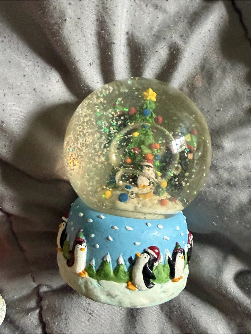 Festive Penguin Snow Globe Holiday Decor - Blue